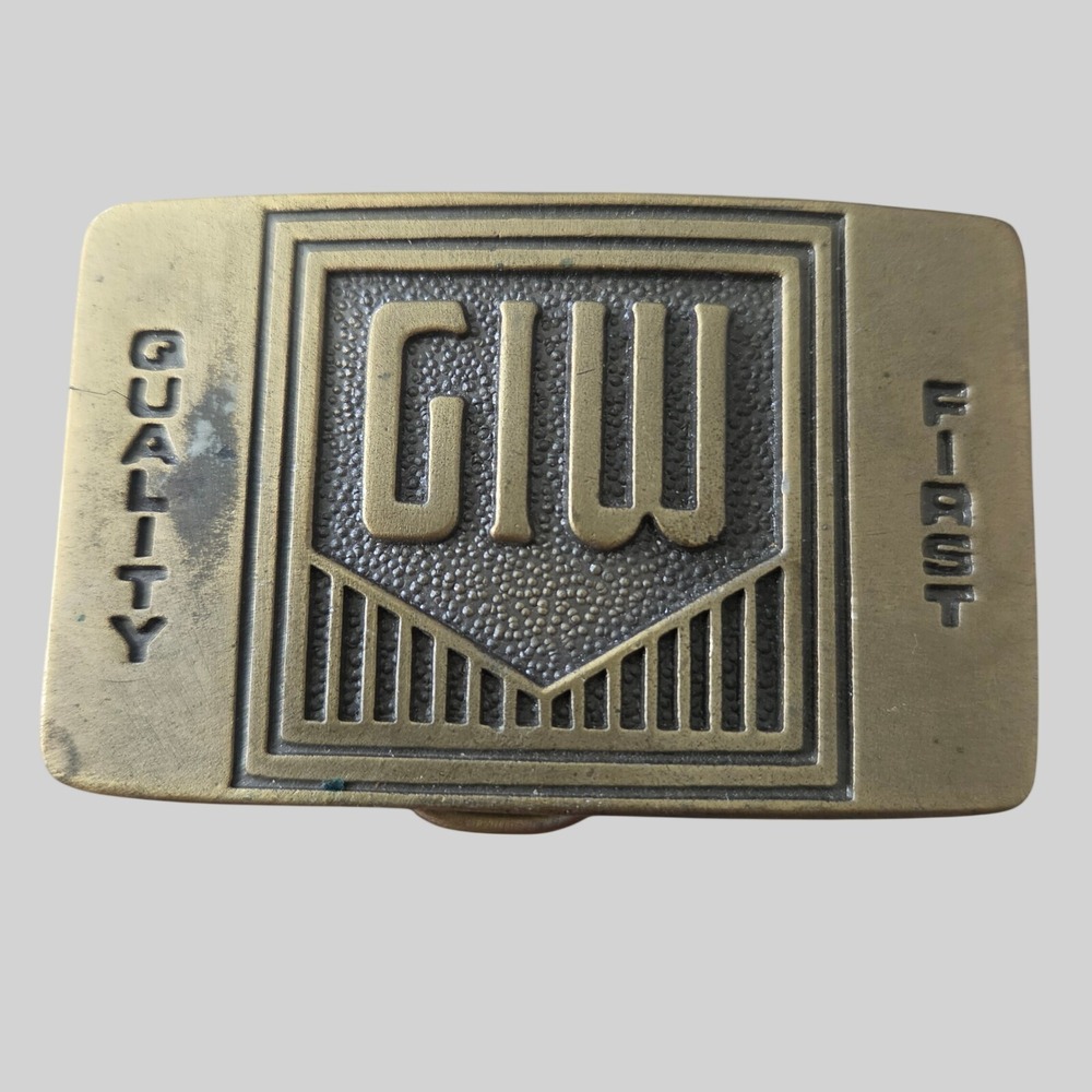 Vintage GIW Georgia Iron Works Brass Belt Buckle Quality First Industrial Logo